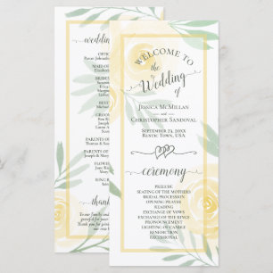 Butter Yellow Watercolor Roses Elegant Wedding Program