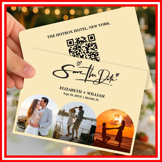 Butter Yellow Wedding Photo QR Code Elegant Save The Date (Creator Uploaded)