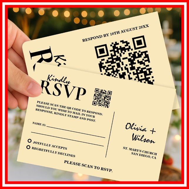 Butter Yellow Wedding QR Code RSVP Card (Creator Uploaded)