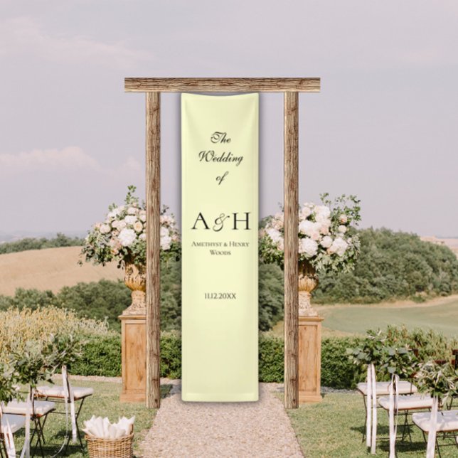 Butter Yellow Wedding Welcome Banner (Elegant Butter Yellow Fabric Wedding Welcome Sign Banners)