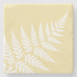 Butter Yellow White Fern Botanical Wedding Stone Coaster