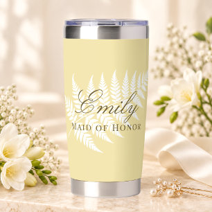 Butter Yellow White Fern Elegant Maid of Honour Insulated Tumbler
