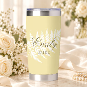 Butter Yellow White Fern Elegant Pastel Bridal Insulated Tumbler
