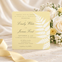 Butter Yellow White Fern Elegant Square Wedding