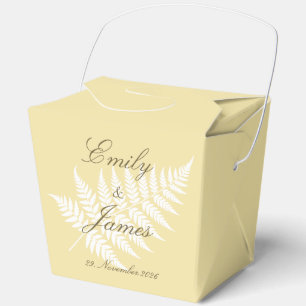 Butter Yellow White Fern Large Take Out Wedding Favour Box