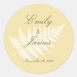 Butter Yellow White Fern Minimalist Botanical Classic Round Sticker