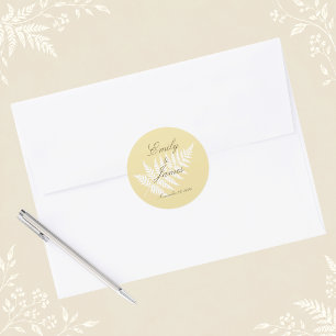 Butter Yellow White Fern Minimalist Botanical Classic Round Sticker