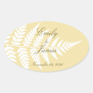 Butter Yellow White Fern Refined Woodland Oval Sticker