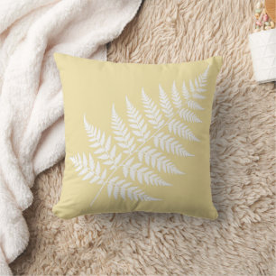 Butter Yellow White Fern Stylised Leafy Design Cushion
