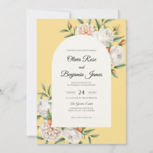 Butter Yellow White Leaf Wedding Invitation