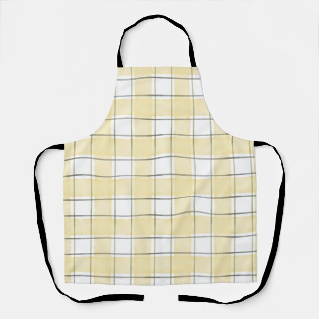 Butter Yellow White Plaid Stripes Bridal Shower Apron (Front)