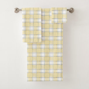 Butter Yellow White Plaid Stripes Bridal Shower Bath Towel Set