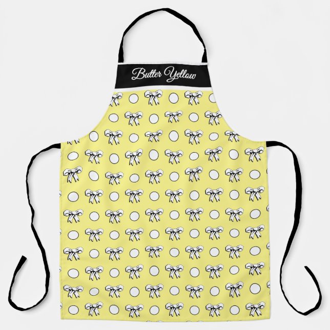 Butter Yellow White Polka Dots Bows Personalised Apron (Front)
