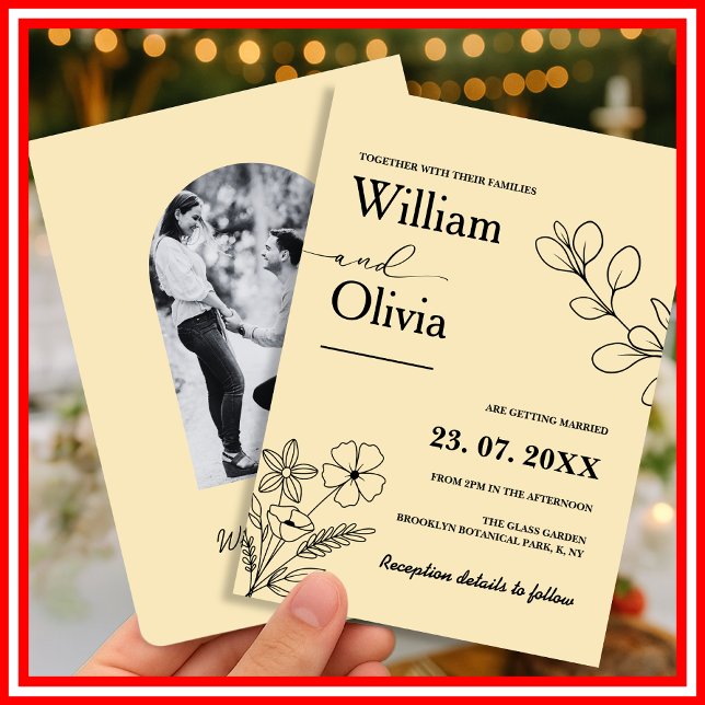 Butter Yellow Wildflower Photo Wedding Invitation (Creator Uploaded)