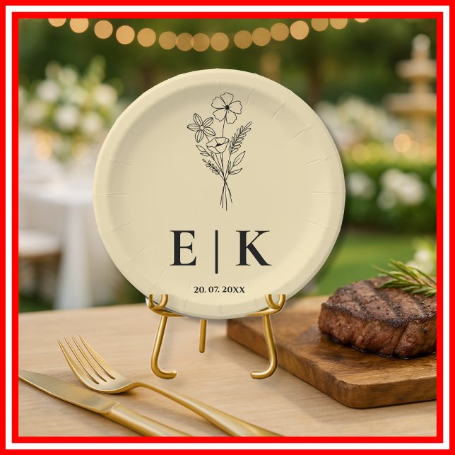 Butter Yellow Wildflower Wedding Paper Plate (Creator Uploaded)
