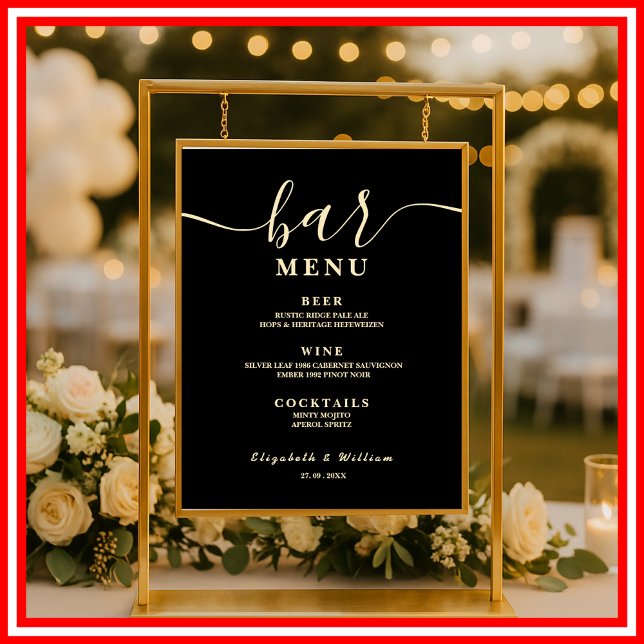 Butter Yellow Wildflowers Wedding Bar Menu  Poster (Creator Uploaded)