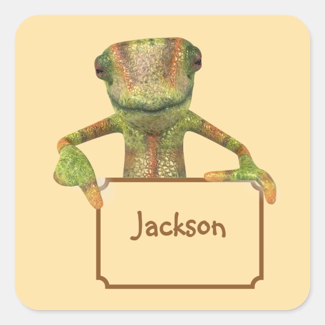 Butter Yellow with Multi-coloured Patterned Lizard Square Sticker (Front)