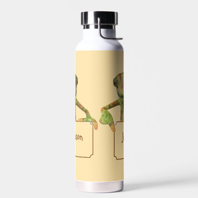 Butter Yellow with Multi-coloured Patterned Lizard Water Bottle (Left)