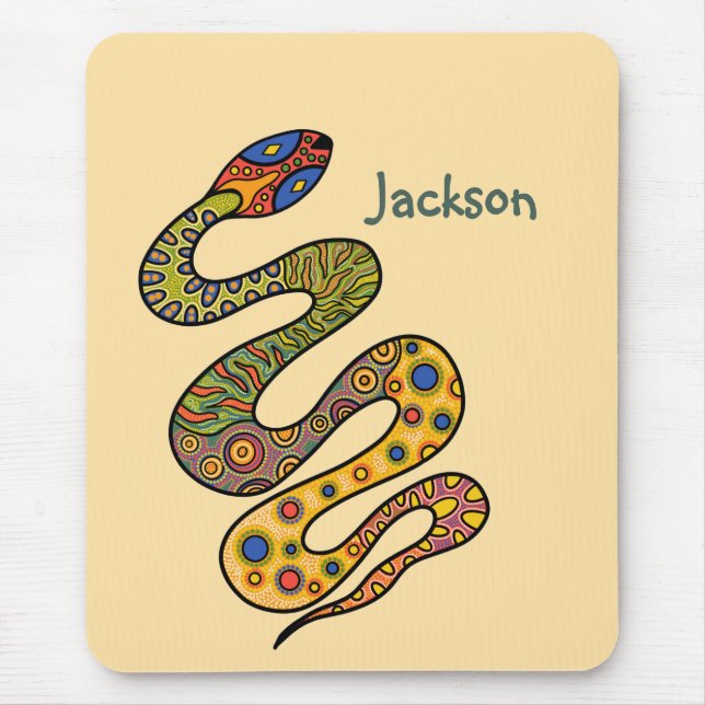 Butter Yellow with Multi-coloured Patterned Snake Mouse Pad (Front)