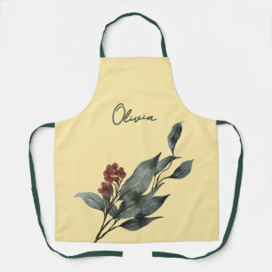 Butter Yellow with Watercolor Leaves Christmas Apron