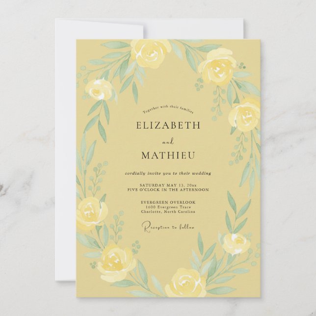 Butter Yellow Wreath Wedding Invitation (Front)