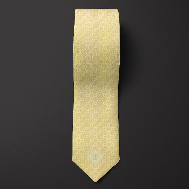 Buttercream and Gold Batik Monogram Tie (Creator Uploaded)