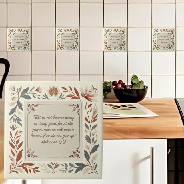 Buttercream Farmhouse Floral Frame Bible Verse  Ceramic Tile (Creator Uploaded)