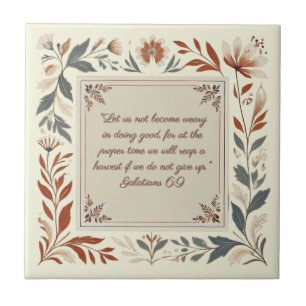 Buttercream Farmhouse Floral Frame Bible Verse Ceramic Tile
