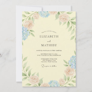 Buttercream Hydrangea Foliage Eucalyptus Wedding Invitation