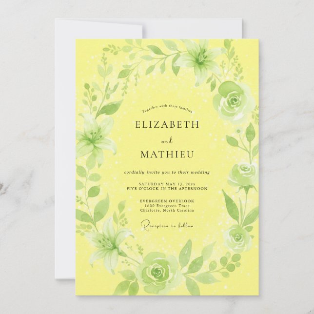 Buttercream Leaf Wreath Wedding Invitation (Front)