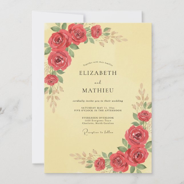Buttercream Scarlet Rose Wedding Invitation (Front)