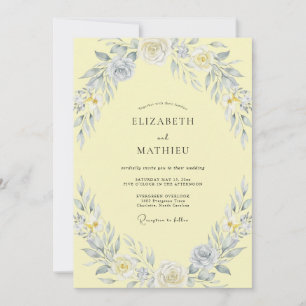 Buttercream Silver Petal Wedding Invitation