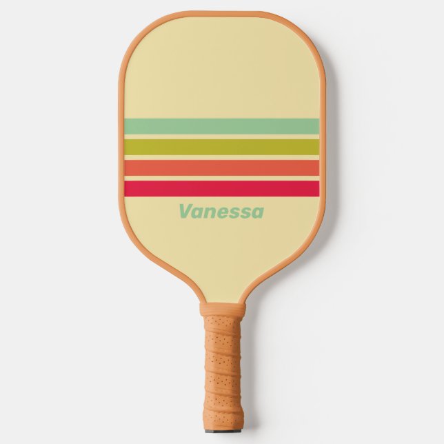 Buttercream Whisper Across Striped with Name Pickleball Paddle (Front)
