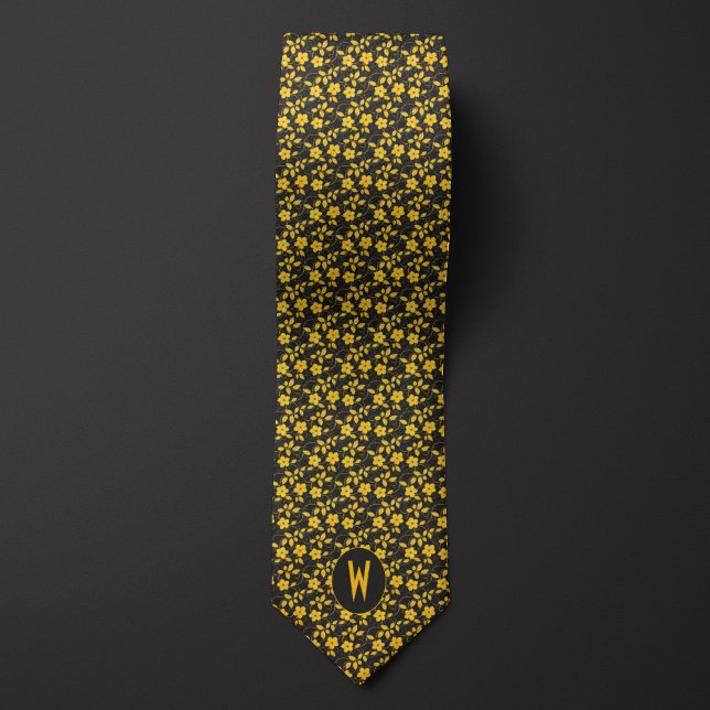 Buttercream Yellow Floral on Black Tie (Creator Uploaded)