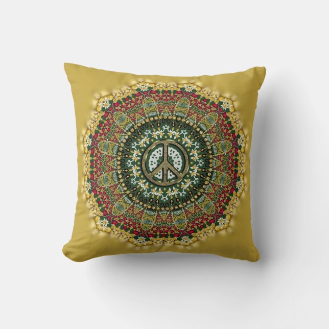 Buttercup Boho Mandala Peace Sign Cushion (Front)
