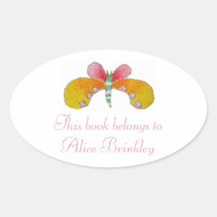 Buttercup Butterfly Bookplate Oval Sticker