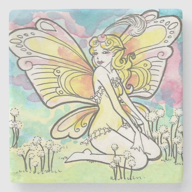 Buttercup Cartoon pastel Fairy Stone Coaster (Front)