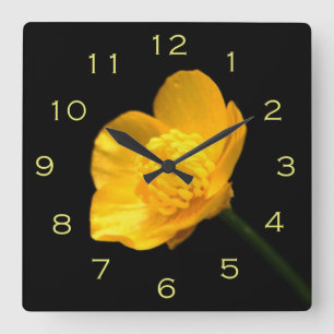 Buttercup Flower Lemon Numbers wccn Square Wall Clock