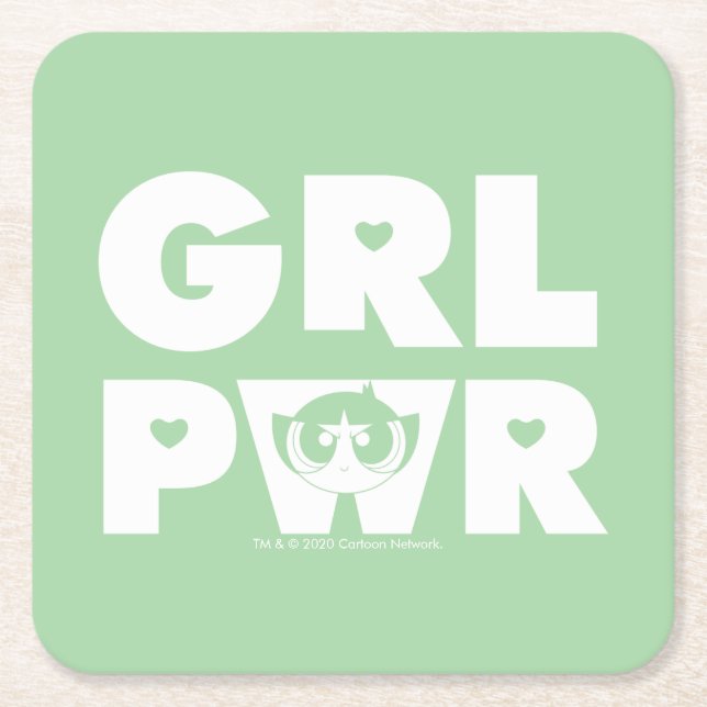Buttercup: Girl Power Square Paper Coaster (Front)