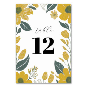 Buttercup Yellow Floral Modern Wedding Table Number