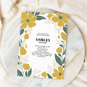 Buttercup Yellow Modern Floral Bridal Shower Invitation