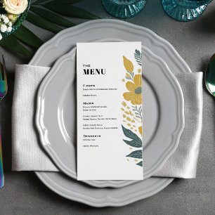 Buttercup Yellow Modern Floral Wedding Dinner Menu
