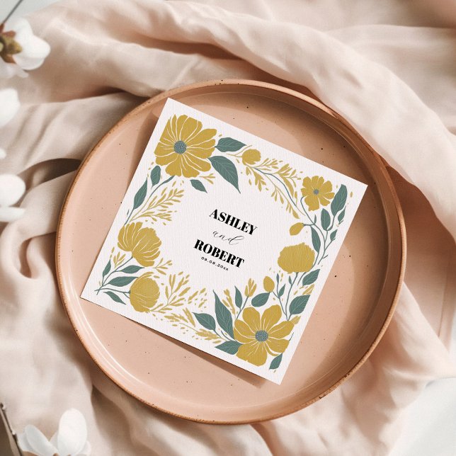 Buttercup Yellow Modern Floral Wedding Napkin (Creator Uploaded)
