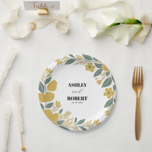 Buttercup Yellow Modern Floral Wedding Paper Plate