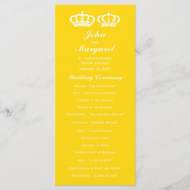 Buttercup Yellow Royal Couple Wedding Program (Front)