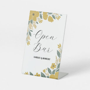 Buttercup Yellow Wedding Reception Open Bar Pedestal Sign