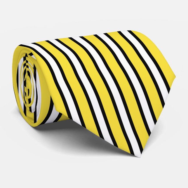 Buttercup Yellow, white and Black Vertical Stripes Tie (Rolled)