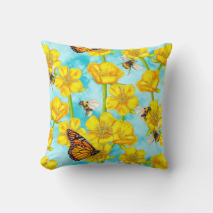 Buttercups, Bees and Butterflies on Clouds Cushion