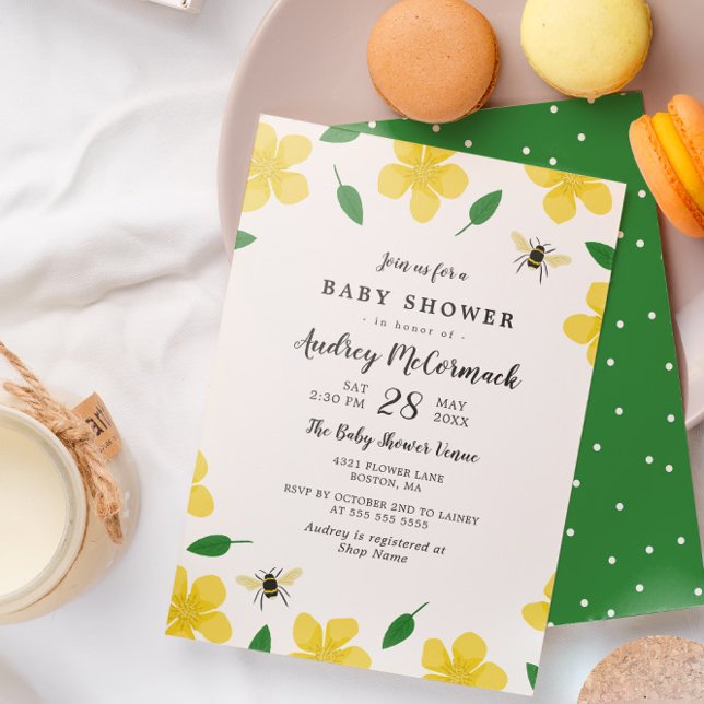 Buttercups & Bees - Floral Baby Shower Invitation (Creator Uploaded)