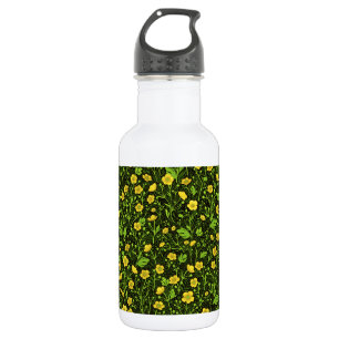 Buttercups on black 532 ml water bottle